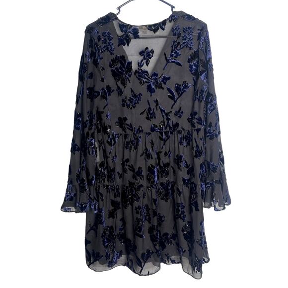Diane Von Furstenberg M Adelita Velvet Burnout Shimmer Babydoll Dress Black Blue - Picture 5 of 15